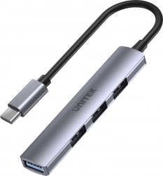 UNITEK USB‑C hub 4× USB‑A (1× 5 Gbps + 3× USB 2.0) alumínium