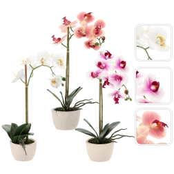 Mű orchidea cserépben, 3 szín mix, 43 cm