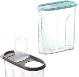 4 l-es műanyag adagolós és mérőkelyhes tárolóedény szemes/száraz élelmiszerekhez