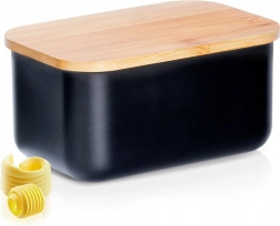 Acél vajtartó bambusz fedéllel, fekete