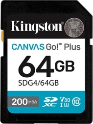 64 GB Kingston Canvas Go Plus C10 U3 V30 200/160 MB/s SD kártya