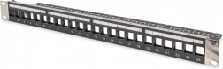 Moduláris patch panel 19" 24 port keystone modulokhoz, 1U, árnyékolt, kábelvezetővel