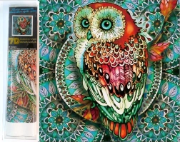 7D gyémántfestés – bagoly kék mandalán 30 × 30 cm