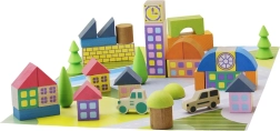 Jeujura fa építőkészlet falucska kockákból, 40 darab