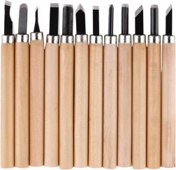 12 darabos fa véső- és metszőkészlet fa nyéllel