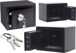 Háztartási acél széf kulccsal, fekete 23 × 17 × 17 cm