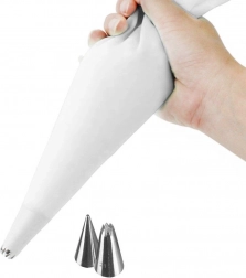 Szilikon cukrászzsák 2 fém díszítőcsővel, 30 cm