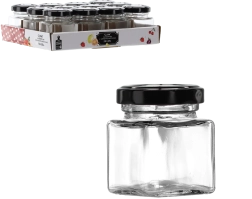 50 ml-es, négyzet alakú üveg, fém tetővel