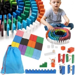 Fa dominó és golyópálya, 407 darab, táskával