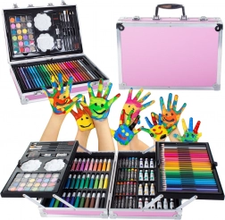 Művészeti készlet bőröndben 145 darab rózsaszín