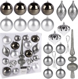 19 darabos ezüst, törhetetlen karácsonyi dísz készlet