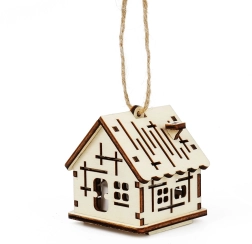 Fa házikó keresztmintával és LED mécsessel