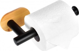 Fali WC-papírtartó rozsdamentes acélból és bambuszból, fekete, 17 cm