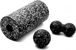 Masszázs készlet 3 az 1-ben hengerrel és labdákkal – Fekete-fehér