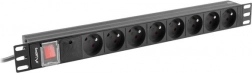 Lanberg rack PDU elosztó 19" 1U, 8 db E típusú aljzat, 16 A, fekete