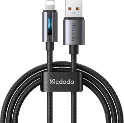 USB kábel McDodo LED világítással 1.2m fekete