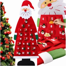 Függő filc adventi naptár Mikulás 24 zsebbel, 115 cm