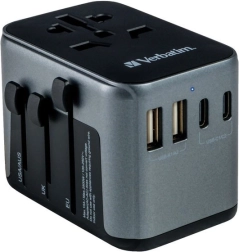 univerzális utazóadapter verbatim uta-03 pd 30 w és qc 3.0 támogatással, 3× usb-c és 2× usb-a