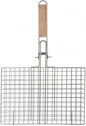 Zárható grillkosár 32 × 49 cm fa nyéllel