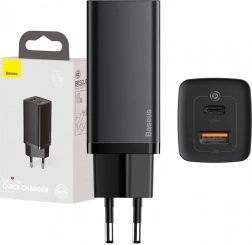 Gyors utazó töltő BASEUS GaN Lite 65W, USB‑C + USB, fekete