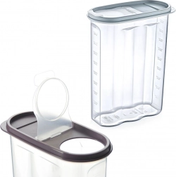 Műanyag szóródoboz száraz élelmiszerekhez adagolóval és mércével 2,4 l