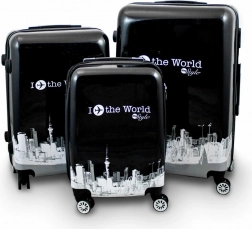 Fly The World gurulós bőröndszett, fekete–fehér, 3 darab