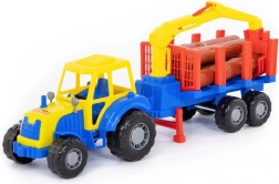 Gyermek erdészeti traktor pótkocsival és rönkökkel
