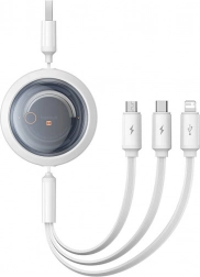 kihúzható töltőkábel 3 az 1-ben BASEUS Free2Draw USB-A USB‑C, Lightning és micro USB csatlakozóval, 3,5 A, 1,1 m, fehér