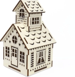 Fából készült házikó harangtoronnyal és LED gyertyával – KÚZLO DREVA