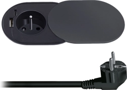 Solight beépíthető 230 V-os aljzat USB-A és USB-C 20 W PD-vel, csúszófedéllel, 2 m, matt fekete