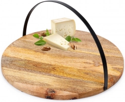 Fa szervírozó tálca lehajtható fém fogantyúval, 38,5 cm