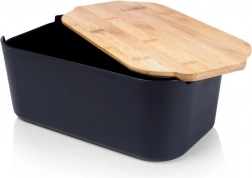 Kenyértartó bambusz fedéllel és vágódeszkával, fekete 33 × 18,5 × 12 cm