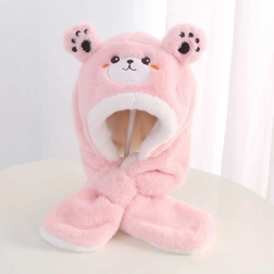 Gyerek plüss sapka sállal – maci – Világos rózsaszín