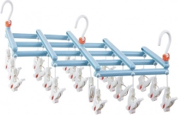 Összecsukható ruhaszárító csipeszekkel, 19 csipesz, világoskék