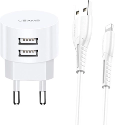 USAMS T20 hálózati töltő 2xUSB 2,1A Lightning csatlakozóval