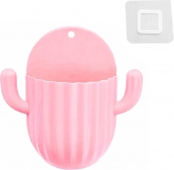 Öntapadós fali szervező fogkefékhez és ecsetekhez rózsaszín