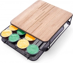 Kávékapszula-rendező, fekete fém fa tetőlappal