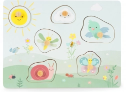 Fából készült szenzoros kirakó ECOTOYS tapintható textúrákkal, 6 darab