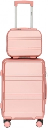 Kabinás utazószett ABS-ből: rózsaszín bőrönd 56 cm + kozmetikai táska