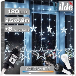 Függő csillagos fényfüggöny 120 LED, 2,5 m, hideg fehér