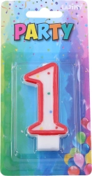 Partygyertya 1-es szám piros pöttyökkel