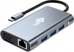 8 az 1-ben USB‑C hub HDMI-vel, VGA-val, RJ45-tel és PD töltéssel