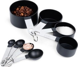 Konyhai mérőedények készlete, fekete, 8 darab
