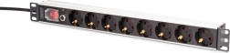 Rack PDU 19'' túlterhelés-védelemmel, 8 Schuko aljzat, 2 m kábel, 16 A, alumínium