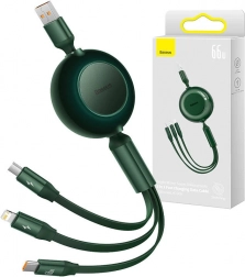 Baseus Bright Mirror 3 USB kábel 3 az 1-ben micro USB‑hez, USB‑C‑hez és Lightninghez 66W 1,1 m – Zöld