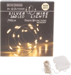 LED fényfüzér dróton 160 LED sárga fénnyel, időzítővel (beltéri és kültéri)