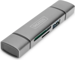 3 portos kártyaolvasó USB Típus C/USB 3.0 SuperSpeed SD Micro SD Digitus szürke