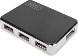 aktív USB 2.0 hub, 4 portos, fekete–ezüst DIGITUS