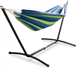 Kerti hintaháló állvánnyal, kék–zöld