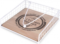 Fehér fém szalvétatartó leszorítóval 18,5 × 18,5 cm